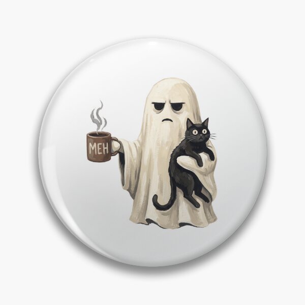Item preview, Meh Unenthusiastic Ghost Black Cat Halloween Coffee Lover designed and sold by ZAbiriarto.