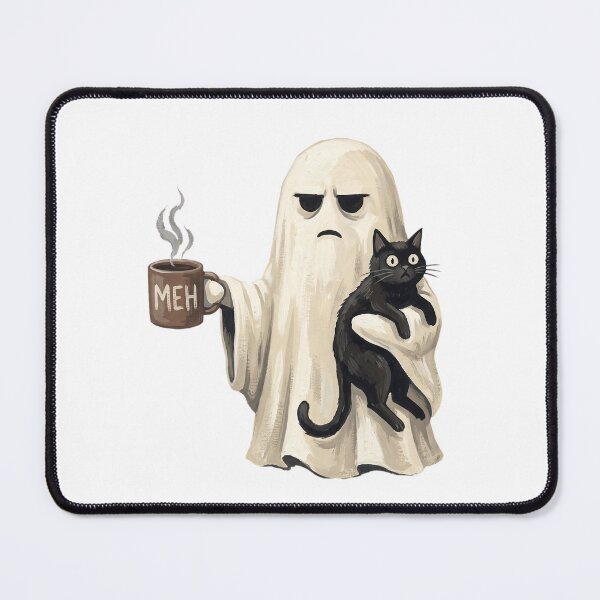 Item preview, Meh Unenthusiastic Ghost Black Cat Halloween Coffee Lover designed and sold by ZAbiriarto.
