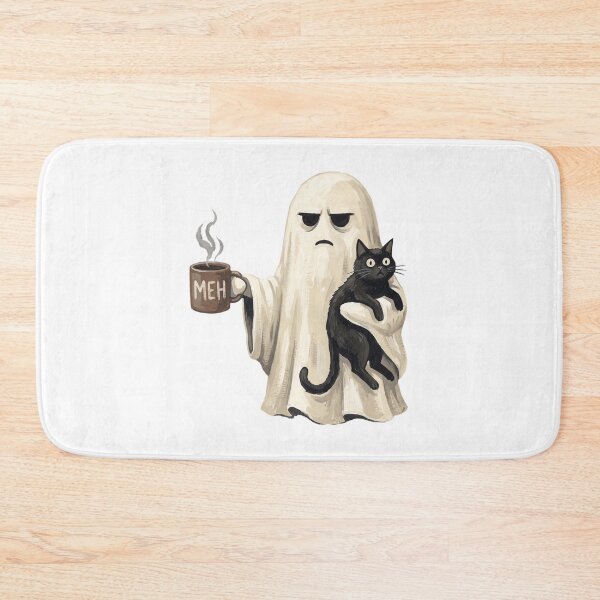 Item preview, Meh Unenthusiastic Ghost Black Cat Halloween Coffee Lover designed and sold by ZAbiriarto.