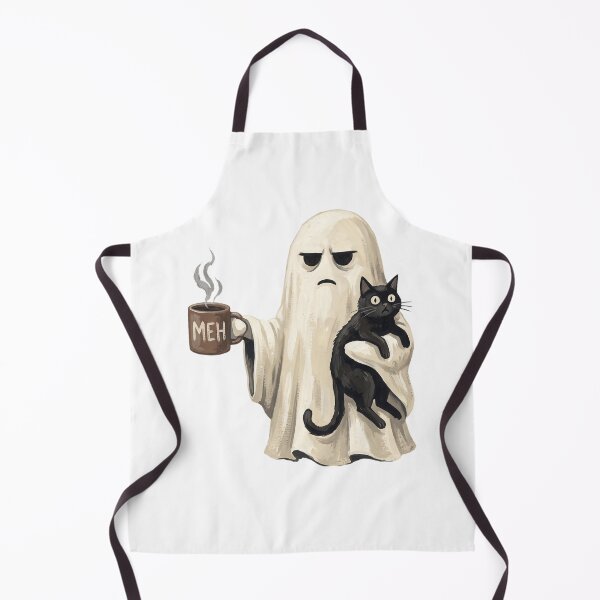 Item preview, Meh Unenthusiastic Ghost Black Cat Halloween Coffee Lover designed and sold by ZAbiriarto.