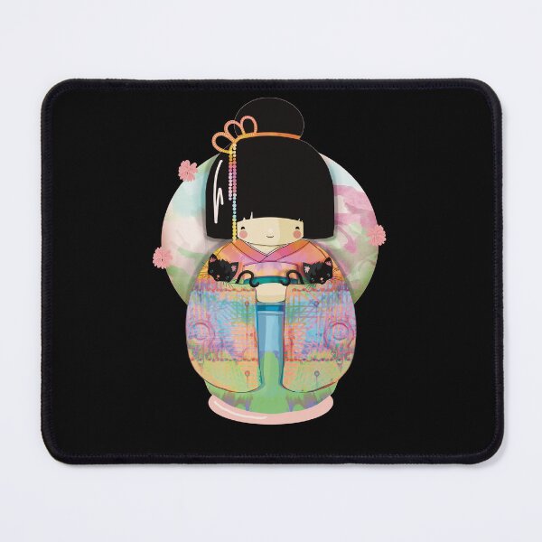 Item preview, Cute Japanese Kokeshi Doll and Black Cats designed and sold by Karin Taylor.