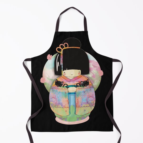 Item preview, Cute Japanese Kokeshi Doll and Black Cats designed and sold by Karin Taylor.