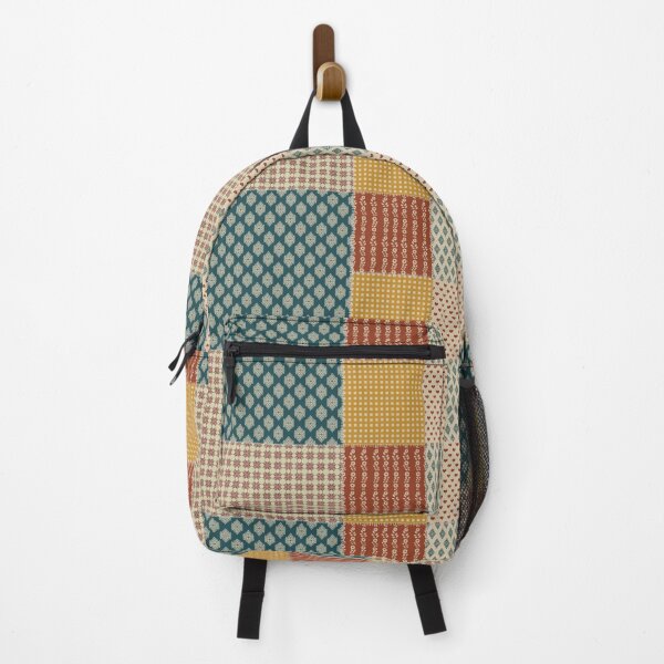 Item preview, Medium Vintage Patchwork Rust Teal Mustard Folk Floral Hearts designed and sold by DColourMuse.