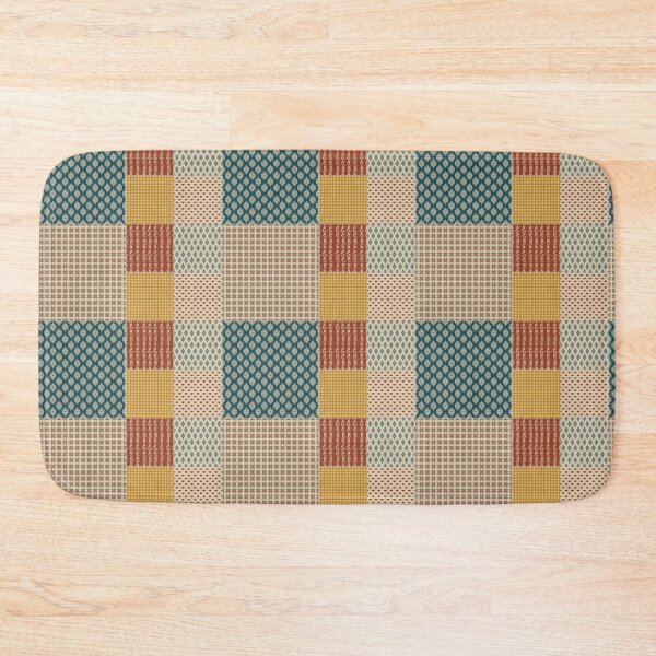 Item preview, Medium Vintage Patchwork Rust Teal Mustard Folk Floral Hearts designed and sold by DColourMuse.