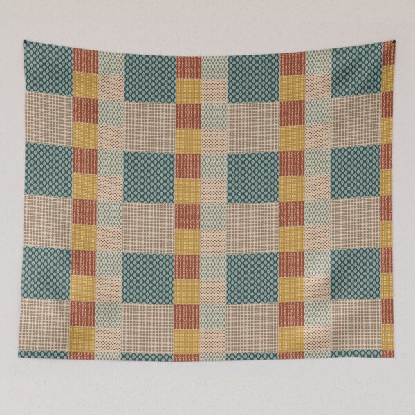Item preview, Medium Vintage Patchwork Rust Teal Mustard Folk Floral Hearts designed and sold by DColourMuse.