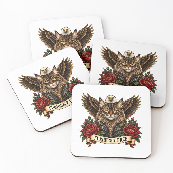 Item preview, Maine Coon Biker Cat Furiously Free Eagle  designed and sold by Old's Cool Cat Studio.