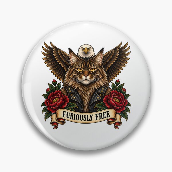Item preview, Maine Coon Biker Cat Furiously Free Eagle  designed and sold by Old's Cool Cat Studio.