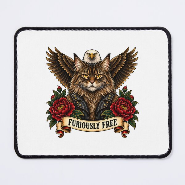 Item preview, Maine Coon Biker Cat Furiously Free Eagle designed and sold by Old's Cool Cat Studio.
