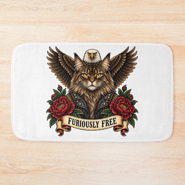 Item preview, Maine Coon Biker Cat Furiously Free Eagle  designed and sold by Old's Cool Cat Studio.