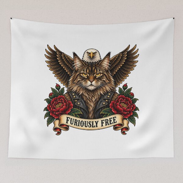 Item preview, Maine Coon Biker Cat Furiously Free Eagle  designed and sold by Old's Cool Cat Studio.