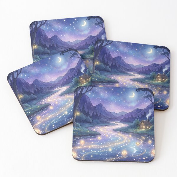 Item preview, Stardust River Moonlit Night Landscape Art designed and sold by Glitchart66.