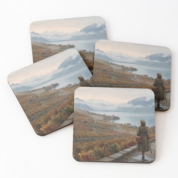 Item preview, Lavaux Vineyard in Autumn Rain, Switzerland Travel Art Print, Cozy Lo-Fi Aesthetic, Swiss Alps Lake Geneva Landscape Poster designed and sold by SOOstudio73.
