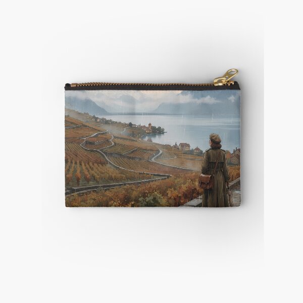 Item preview, Lavaux Vineyard in Autumn Rain, Switzerland Travel Art Print, Cozy Lo-Fi Aesthetic, Swiss Alps Lake Geneva Landscape Poster designed and sold by SOOstudio73.
