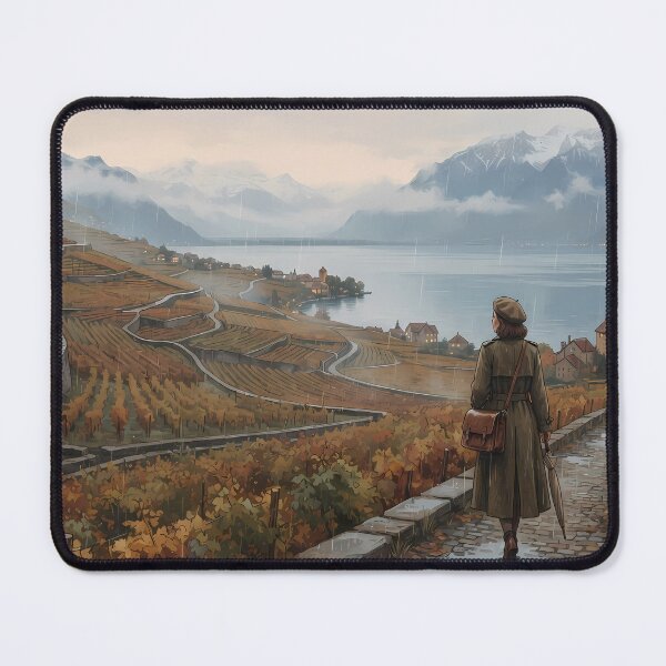 Item preview, Lavaux Vineyard in Autumn Rain, Switzerland Travel Art Print, Cozy Lo-Fi Aesthetic, Swiss Alps Lake Geneva Landscape Poster designed and sold by SOOstudio73.