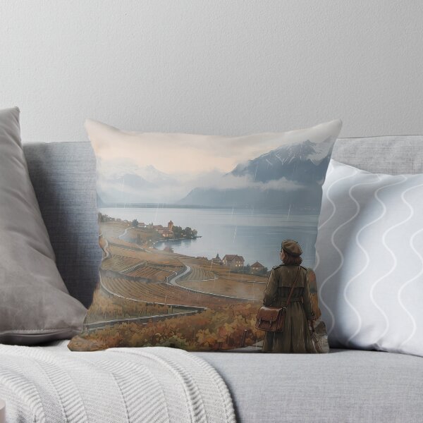 Item preview, Lavaux Vineyard in Autumn Rain, Switzerland Travel Art Print, Cozy Lo-Fi Aesthetic, Swiss Alps Lake Geneva Landscape Poster designed and sold by SOOstudio73.