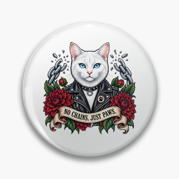 Item preview, White Biker Cat No Chains Just Paws  designed and sold by Old's Cool Cat Studio.