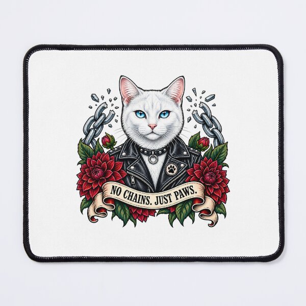 Item preview, White Biker Cat No Chains Just Paws designed and sold by Old's Cool Cat Studio.
