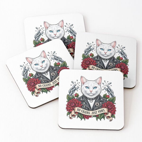 Item preview, White Biker Cat No Chains Just Paws  designed and sold by Old's Cool Cat Studio.