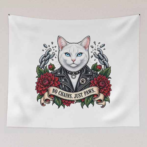 Item preview, White Biker Cat No Chains Just Paws  designed and sold by Old's Cool Cat Studio.