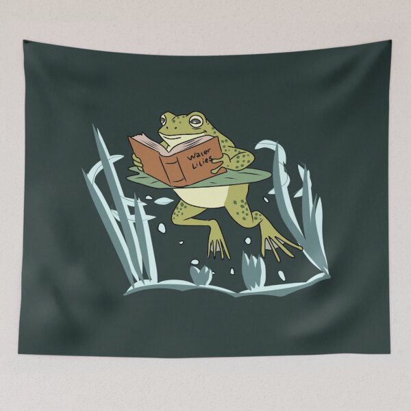 Item preview, Frog Reading Water Lilies Book Goblincore Aesthetic Art  designed and sold by LeshanArt.