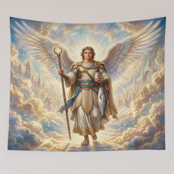 Item preview, Heavenly Portrait of Archangel Raphael and Tobit’s Fish designed and sold by Solomon-Ent-144.