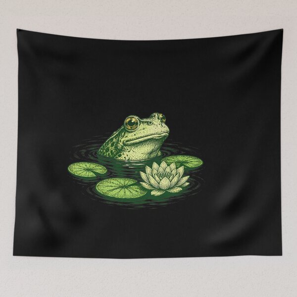 Item preview, Vintage Frog Pond Nature Illustration Frog Lover Botanical Water Lily designed and sold by BuncoHearas.