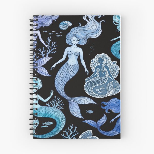 Item preview, Blue Sirens Deep Ocean Mermaids Line Art Watercolor designed and sold by robertronda1.