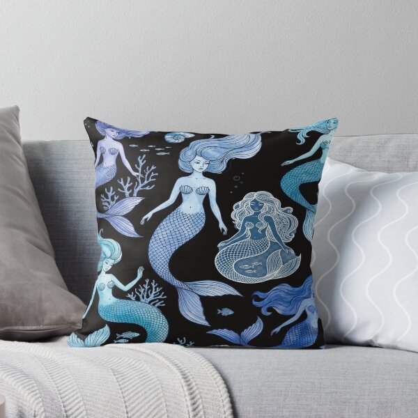 Item preview, Blue Sirens Deep Ocean Mermaids Line Art Watercolor designed and sold by robertronda1.