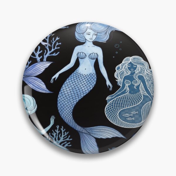 Item preview, Blue Sirens Deep Ocean Mermaids Line Art Watercolor designed and sold by robertronda1.