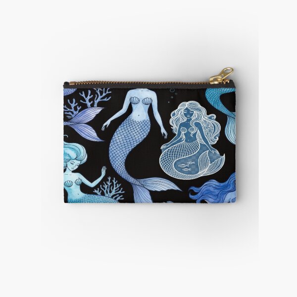 Item preview, Blue Sirens Deep Ocean Mermaids Line Art Watercolor designed and sold by robertronda1.