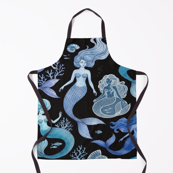 Item preview, Blue Sirens Deep Ocean Mermaids Line Art Watercolor designed and sold by robertronda1.