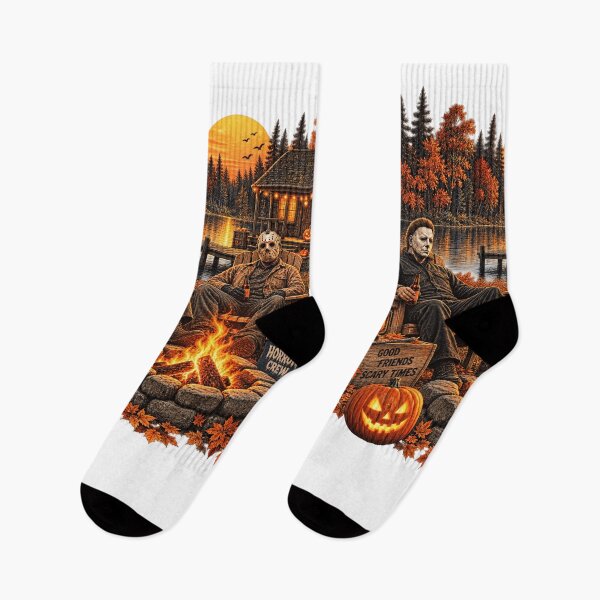 Item preview, Autumn Lake Campfire Slasher Crew Spooky Halloween Design designed and sold by DevilMayCrySh.