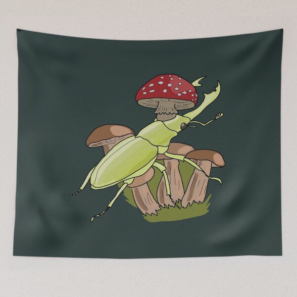 Item preview, Stag Beetle and Amanita Mushroom Illustration for Nature Lovers goblincore & cottagecore  designed and sold by LeshanArt.