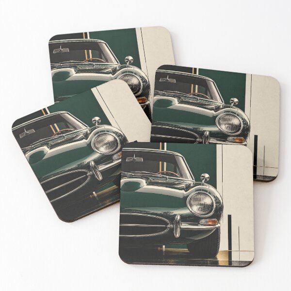 Item preview, Classic green car parked in a modern garage with colored walls designed and sold by Jerhus.