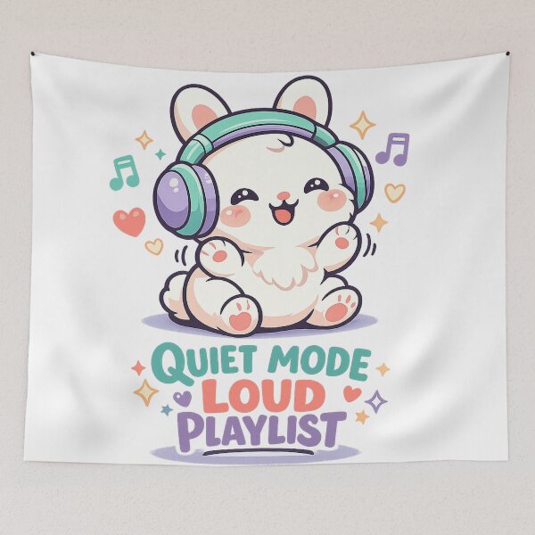 Item preview, Quiet Mode Loud Playlist Cute Rabbit Headphones Music Lover Kawaii Bunny Art designed and sold by inkoutninja.
