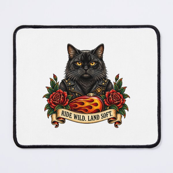 Item preview, Black Biker Cat Ride Wild Land Soft Motorcycle designed and sold by Old's Cool Cat Studio.