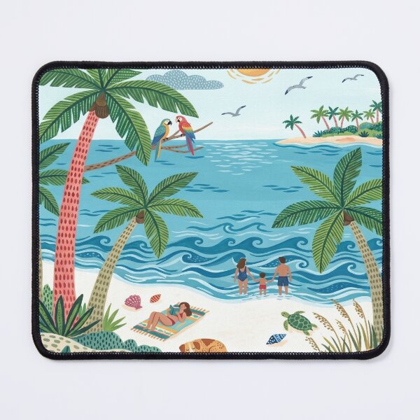 Item preview, Sunny Beach Day - Tropical Coast Folk Gouache Illustration designed and sold by robertronda1.