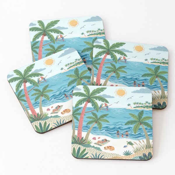 Item preview, Sunny Beach Day - Tropical Coast Folk Gouache Illustration designed and sold by robertronda1.