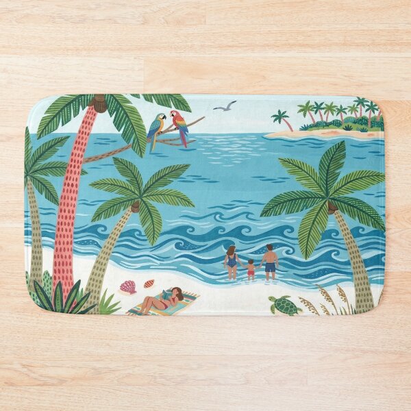 Item preview, Sunny Beach Day - Tropical Coast Folk Gouache Illustration designed and sold by robertronda1.