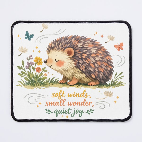 Item preview, Soft Winds Small Wonder Quiet Joy Cute Hedgehog Cottagecore Floral Nature Art designed and sold by inkoutninja.