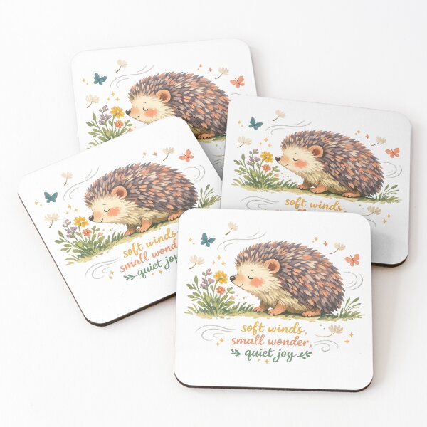 Item preview, Soft Winds Small Wonder Quiet Joy Cute Hedgehog Cottagecore Floral Nature Art designed and sold by inkoutninja.