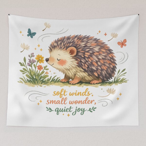 Item preview, Soft Winds Small Wonder Quiet Joy Cute Hedgehog Cottagecore Floral Nature Art designed and sold by inkoutninja.