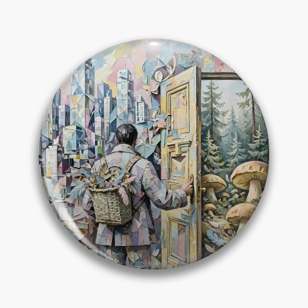 Item preview, Man Opening Surreal Door Between City and Mushroom Forest designed and sold by m-y-A-I-A-R-T-.