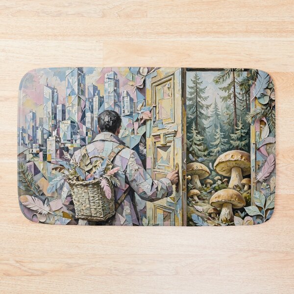 Item preview, Man Opening Surreal Door Between City and Mushroom Forest designed and sold by m-y-A-I-A-R-T-.