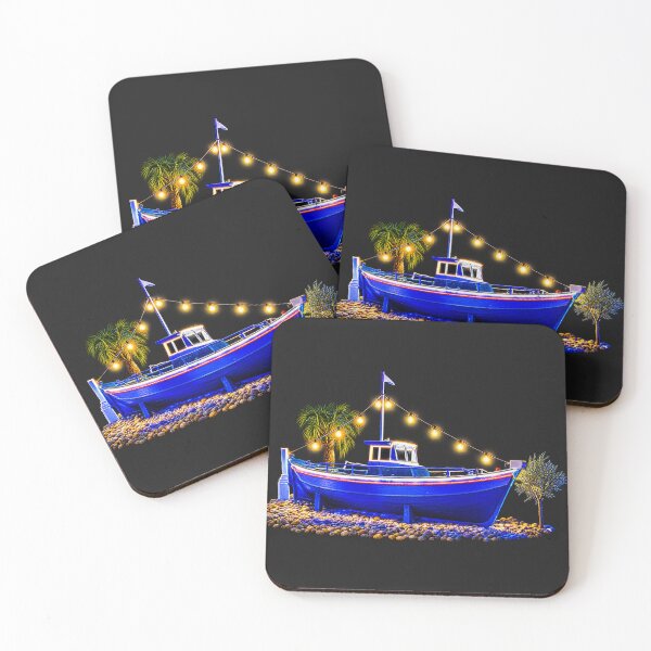Item preview, Neon Blue Fishing Boat Coastal Night Lights designed and sold by Tee-Shirt-Topia.