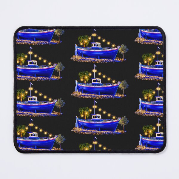 Item preview, Neon Blue Fishing Boat Coastal Night Lights designed and sold by Tee-Shirt-Topia.