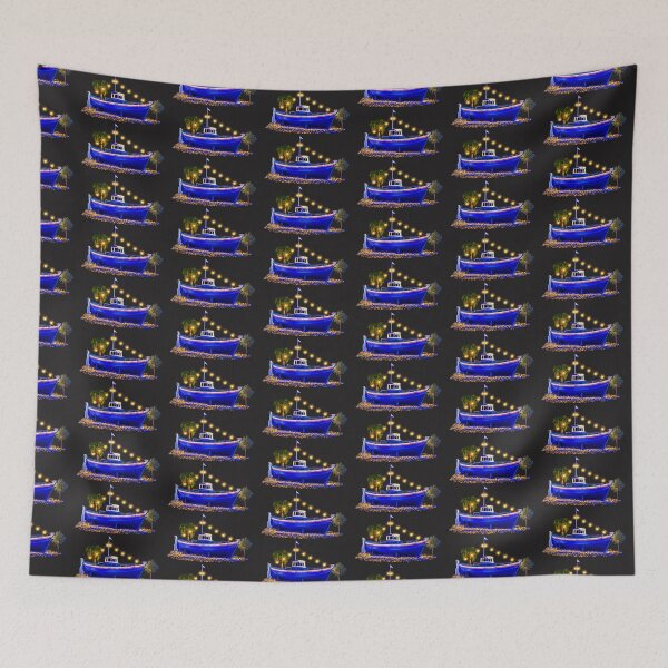 Item preview, Neon Blue Fishing Boat Coastal Night Lights designed and sold by Tee-Shirt-Topia.