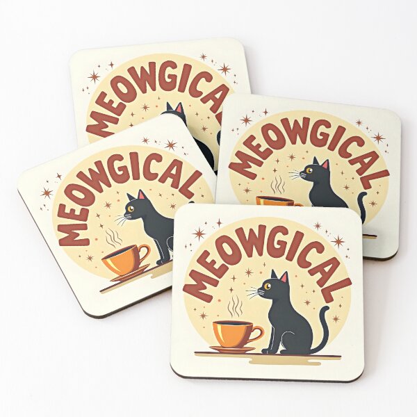 Item preview, Black Cat With Coffee — “Meowgical Morning” designed and sold by MilaPrintify.