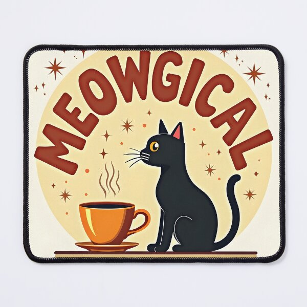 Item preview, Black Cat With Coffee — “Meowgical Morning” designed and sold by MilaPrintify.
