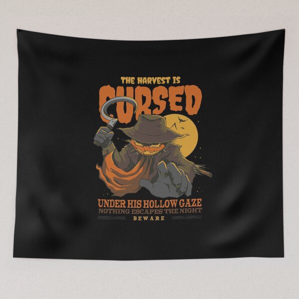 Item preview, The Harvest Is Cursed | Pumpkin Head Scarecrow Halloween Horror designed and sold by Nobody Shadow Art.